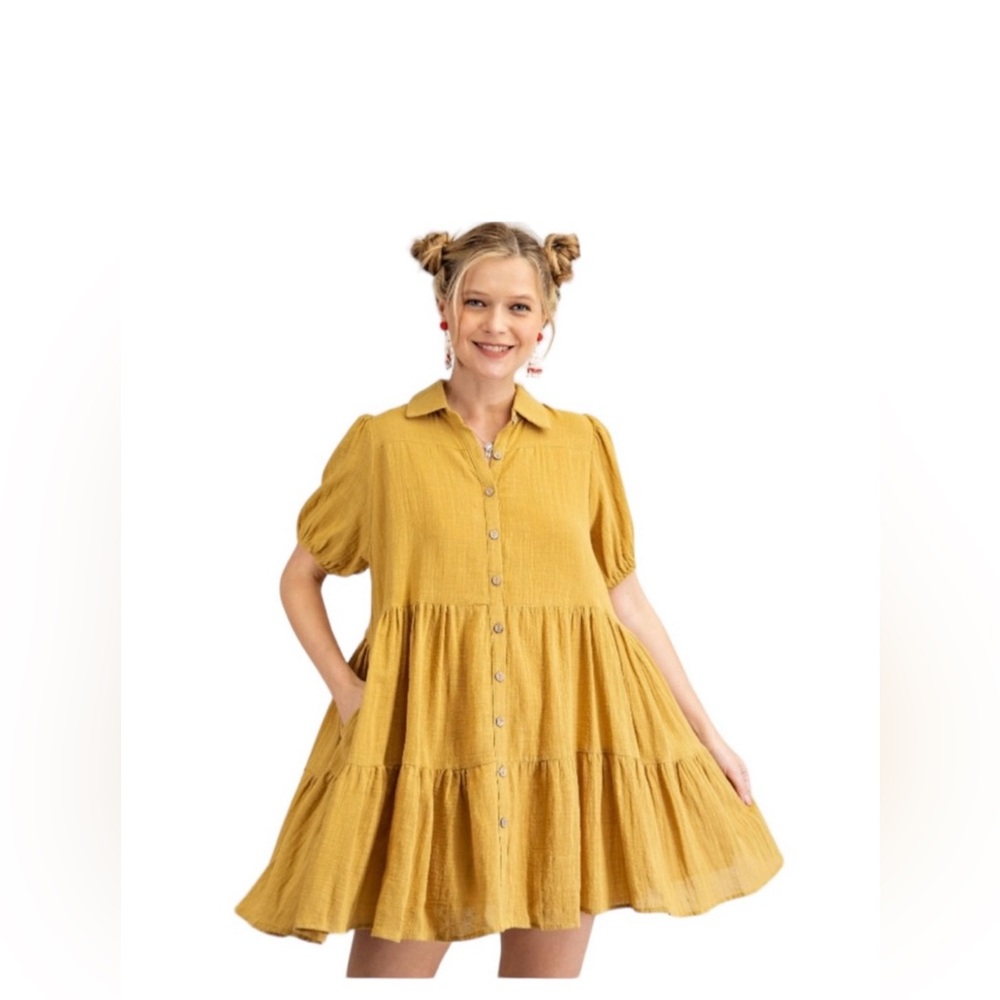 Mustard seed button front babydoll dress